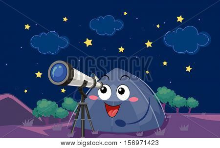 Mascot Illustration of a Camping Tent Observing Heavenly Bodies Using a Long Range Telescope