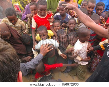 DADAAB, SOMALIA-AUGUST 15: Unidentified children live in the Dadaab refugee camp where thousands of Somalis wait for help because of hunger on August 15, 2011 in Dadaab, Somalia.