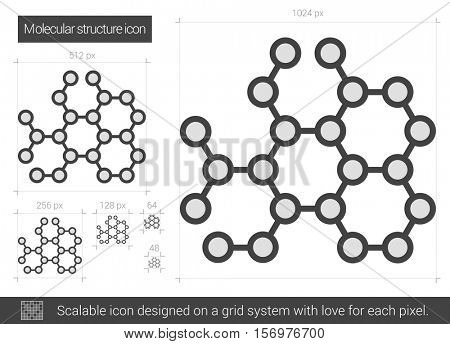Molecular structure vector line icon isolated on white background. Molecular structure line icon for infographic, website or app. Scalable icon designed on a grid system.