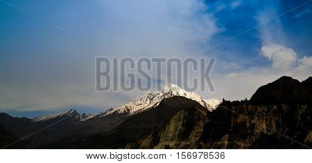 View to Rakaposhi peak Karakorum mountains Pakistan