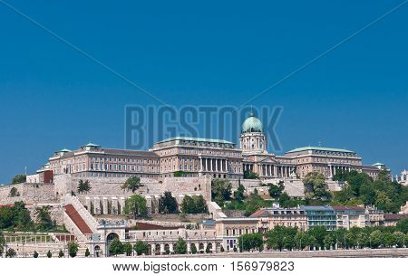 View of Buda Castle from Danube River. Budapest Hungary.