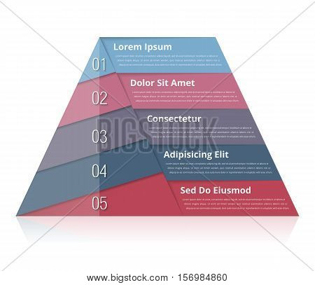 Pyramid chart with five elements with numbers and text, pyramid infographic template, pyramid diagram for presentations, vector eps10 illustration