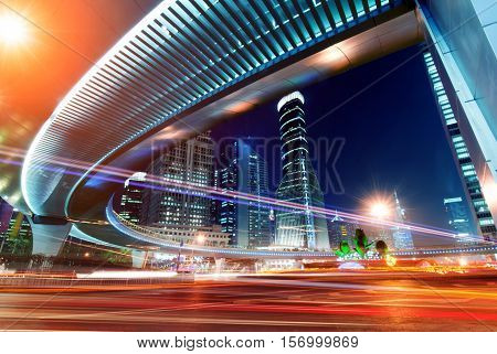 Megacity Highway at night with light trails in shanghai china.