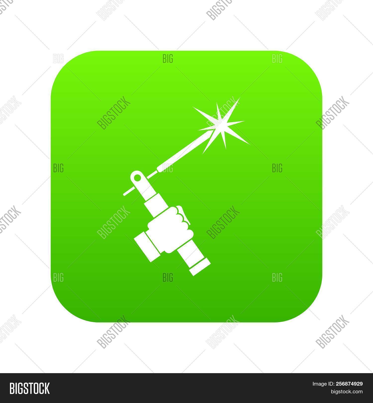 Mig Welding Torch In Hand Icon Digital Green For Any Design Isolated On White Illustration