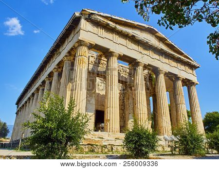 Temple Of Hephaestus. Ancient Greek Place Of Worship Located At The Northwest Side Of The Agora Of A