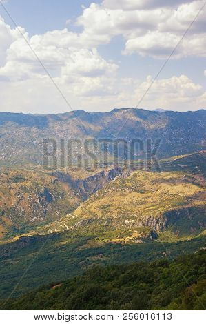 Mountain Summer Landscape. Montenegro, Dinaric Alps, View Of Bjelopavlici Plain Near Ostrog Monaster
