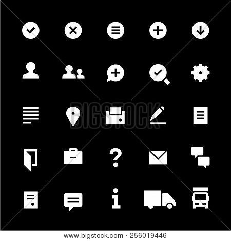 25 Icons For Web Services. Filled. White On Black.