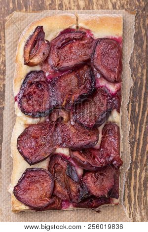 Bavarian Zwetschgendatschi, A Local Plum Cake On Wood