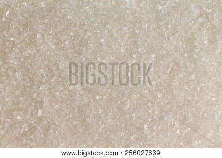 Full Frame Background Macro Texture Of Refined Granulated White Sugar For Use As A Sweetener Or Cook