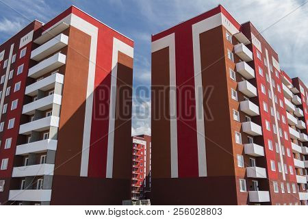 Colorful Apartment Buildings. Kazakhstan (ust-kamenogorsk). Apartment Building Brightly Painted. Bui