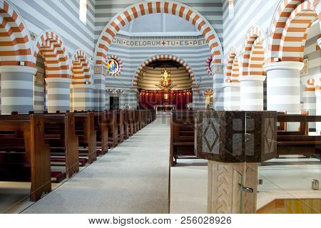 Geraldton, Australia - August 21, 2018: Interior Of St Francis Xavier Cathedral Built In 1926