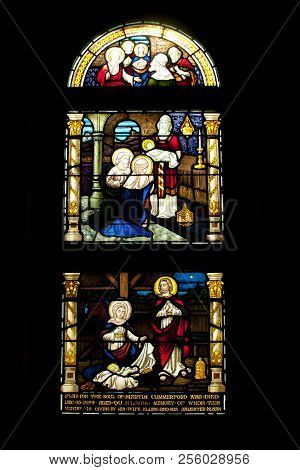 Geraldton, Australia - August 21, 2018: Beautiful Stained Glass Of St Francis Xavier Cathedral