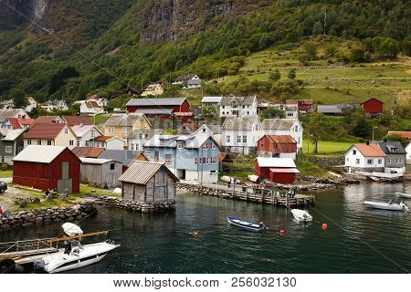 Undredal, Norway-august 16, 2014 -  Tourists And Local People At Undredal Village Port.