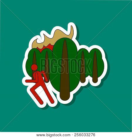 Paper Sticker On Stylish Background Of Fire In Forest Human
