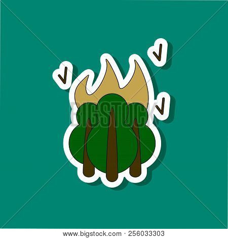 Paper Sticker On Stylish Background Of Fire In The Forest