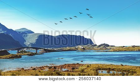 Fredvang Bridge Is A Cantilever Road Bridge Crossing The Strait Between The Islands Of Austvagoya An