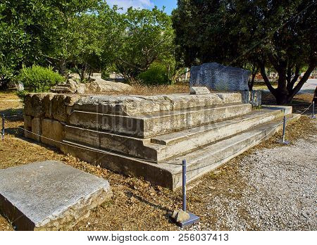Ancient Agora Of Athens With The Acropolis In Background. Greece.