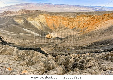 Ubehebe Crater, Death Valley National Park, California, USA. Ubehebe Crater is a large volcanic crater located at the north tip of the Cottonwood Mountains.