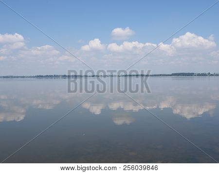 Cool Landscapes Of Artificial European Goczalkowice Reservoir In Poland With Beauty Clouds On Blue S