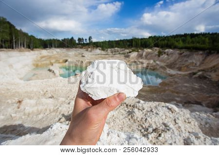 Kaolin White Clay Rock Specimen In Miners Hand