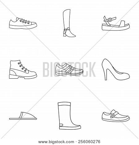 Footgear Icons Set. Outline Illustration Of 9 Footgear Icons For Web