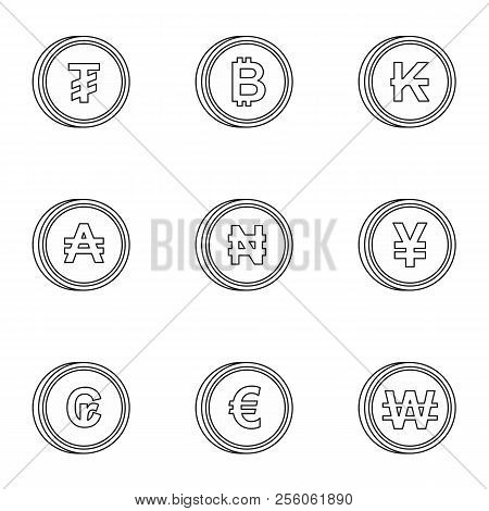 Money Of Countries Icons Set. Outline Illustration Of 9 Money Of Countries Icons For Web