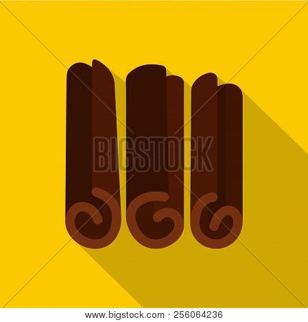 Rolled Dry Cinnamon Icon. Flat Illustration Of Rolled Dry Cinnamon Icon For Web Isolated On Yellow B