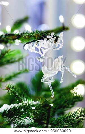 Outdoor Decoration For New Year And Christmas Celebration - Transparetn Figure Of Deer. Streets Of M