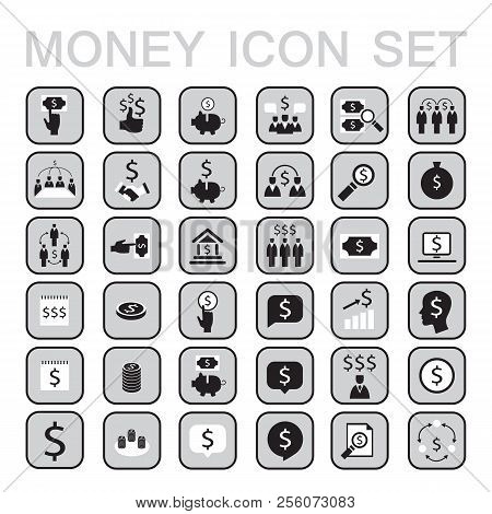 Set Of 36 Money Related Icons. Business, Success, Saving, Earning Money Theme. Vector Illustration