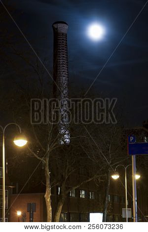 Big Moon Over The Windmill In Leiden, Netherlands