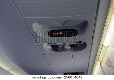 View in the passenger cabin of the Nordica liner during the flight Tallinn-Oslo. June 13,2018. Tallinn,Estonia