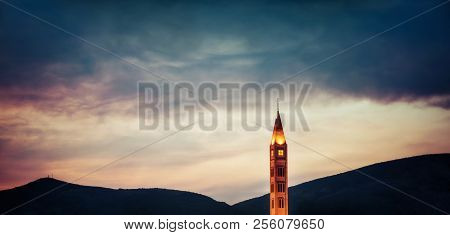 Church Tower Sunset,mostar, Bosnia And Herzegovina