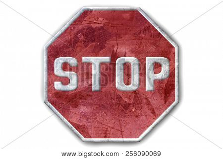 Traffic sign of stop of tinplate on white background