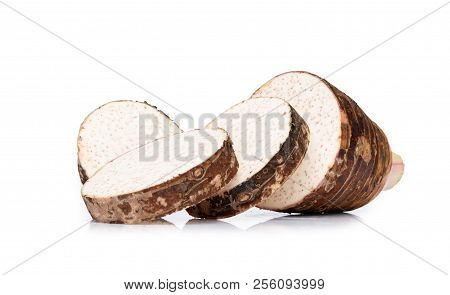 Sweet Taro Root, Satoimo Potatoes Or Cube Of Taro Root Isolated On White Background,clipping Path