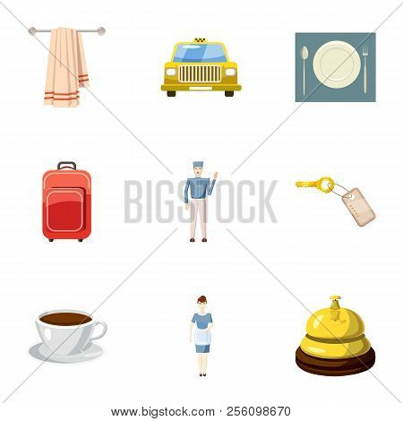 Hotel Accommodation Icons Set. Cartoon Illustration Of 9 Hotel Accommodation Icons For Web
