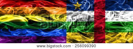 Gay Vs Central African Republic Smoke Flags Placed Side By Side. Thick Colored Silky Smoke Flags Of 