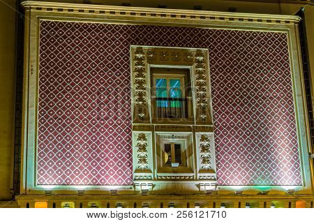 Granada, Spain - February 21, 2015: Night View Of The Main Facade Of Aliatar Cinema (cine Aliatar),