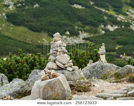 Stone Pyramids In The High Tatras. Skalnate Pleso In The High Tatras, Slovakia
