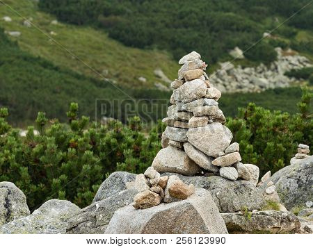 Stone Pyramids In The High Tatras. Skalnate Pleso In The High Tatras, Slovakia