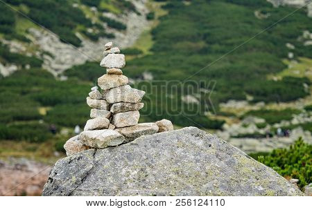 Stone Pyramids In The High Tatras. Skalnate Pleso In The High Tatras, Slovakia