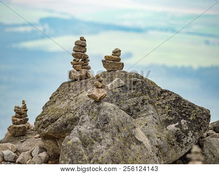 Stone Pyramids In The High Tatras. Skalnate Pleso In The High Tatras, Slovakia