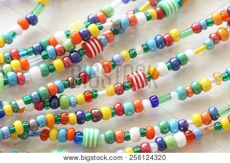 Murano And Venetian Glass Handmade. Bright Colorful Beads Of Murano Glass. Bright Background Of Glas