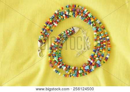 Murano And Venetian Glass Handmade. Bright Colorful Beads Of Murano Glass. Bright Background Of Glas