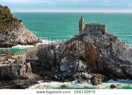 The Ancient Church Of San Pietro (st. Peter Consecrated In 1198) In Portovenere Or Porto Venere (une