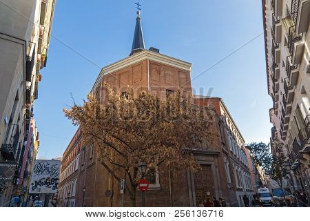 Madrid, Spain - January 24, 2018:  Amazing Morning View Of Church Of San Antonio De Los Alemanes In 