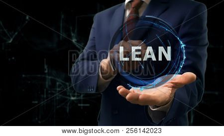 Businessman Shows Concept Hologram Lean On His Hand