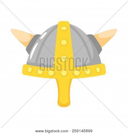 Vector Cartoon Style Viking In Horned Helmet Face Element Or Carnival Mask. Decoration Item For Your