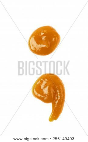 Semicolon Symbol Made Of Sauce Isolated Over The White Background