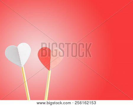 Two Hearts On A Red Background. Valentine's Day. Copy Space For Text