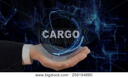 Painted Hand Shows Concept Hologram Cargo On His Hand